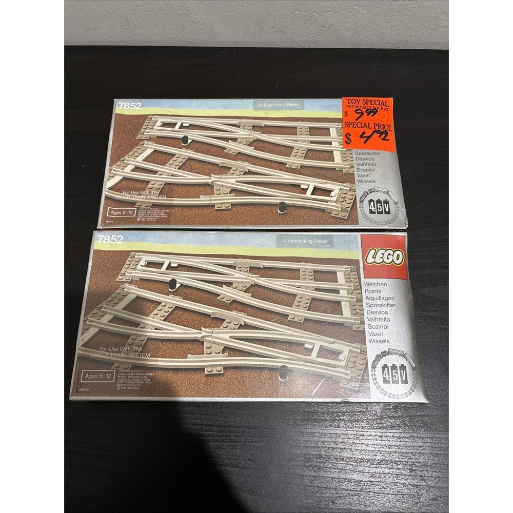 2x #7852 4.5V Left & Right Points Train Crossing 1980 Lego NEW SEALED